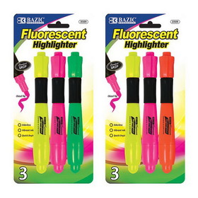 Bazic Products 2325 Desk Style Fluorescent Highlighters w/ Cushion Grip (3/Pack)