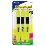 Bazic Products 2326 Yellow Desk Style Fluorescent Highlighters w/ Cushion Grip (3/Pack)