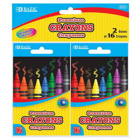 Bazic Products 2514 16 Color Premium Crayons (2/Pack)