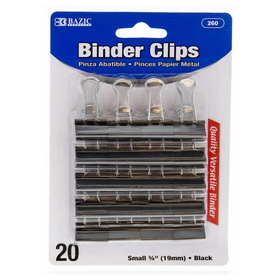 Bazic Products 260 Small 3/4" (19mm) Black Binder Clip (20/Pack)