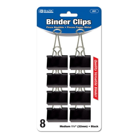 Bazic Products 261 Medium 1 1/4" (32mm) Black Binder Clip (8/Pack)