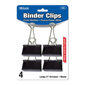 Bazic Products 262 Large 2" (51mm) Black Binder Clip (4/Pack)
