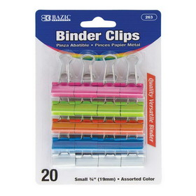 Bazic Products 263 Small 3/4" (19mm) Assorted Color Binder Clip (20/Pack)