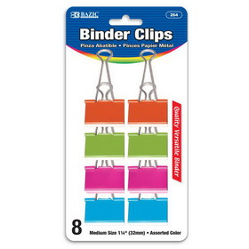 Bazic Products 264 Medium 1 1/4" (32mm) Assorted Color Binder Clip (8/Pack)