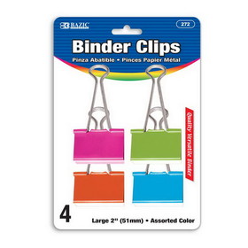 Bazic Products 272 Large 2" (51mm) Assorted Color Binder Clip (4/Pack)