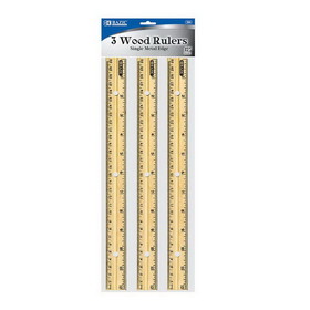 Bazic Products 306 12" (30cm) Wooden Ruler (3/Pack)