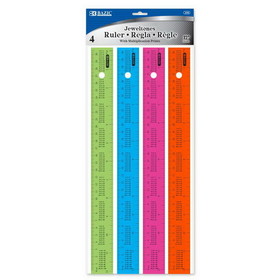 Bazic Products 310 12" (30cm) Ruler w/ Multiplication Prints (4/Pack)