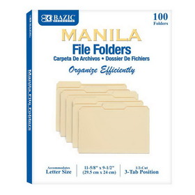 Bazic Products 3184 1/3 Cut Letter Size Manila File Folder (100/Box)