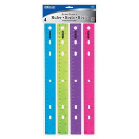 Bazic Products 336 12" (30cm) Jeweltones Color Ruler (4/Pack)