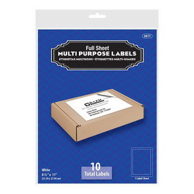 Bazic Products 3817 8.5" X 11" Full Sheet White Multipurpose Labels (10/Pk)