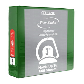 Bazic Products 4162 3" Green Slant-D Ring View Binder w/ 2 Pockets