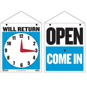 Bazic Products 4398 7.5" X 9" "WILL RETURN" Clock Sign w/ "OPEN" sign on back