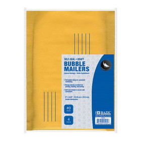 Bazic Products 5002 6" X 9.25" (#0) Self-Seal Bubble Mailers (4/Pack)