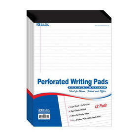 Bazic Products 5039 50 Ct. 8.5" X 11.75" White Perforated Writing Pad (12/Pack)