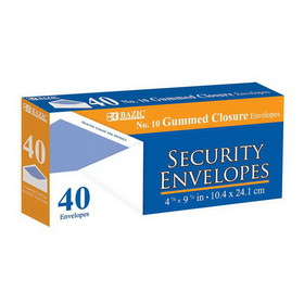 Bazic Products 5049 #10 Security Envelope w/ Gummed Closure (40/Pack)