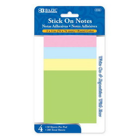 Bazic Products 5102 50 Ct. 3" X 3" Stick On Note (4/Pack)