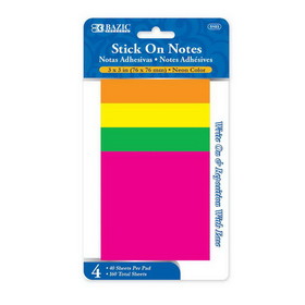 Bazic Products 5103 40 Ct. 3" X 3" Neon Stick On Notes (4/Pack)