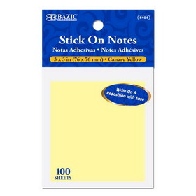 Bazic Products 5104 100 Ct. 3" X 3" Yellow Stick On Notes