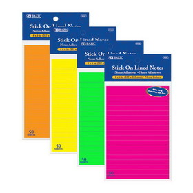 Bazic Products 5122 50 Ct. 4" X 6" Neon Lined Stick On Notes