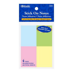 Bazic Products 5131 100 Ct. 1.5" X 2" Stick On Notes (4/Pack)