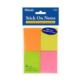 Bazic Products 5132 70 Ct. 1.5" X 2" Neon Stick On Notes (4/Pack)