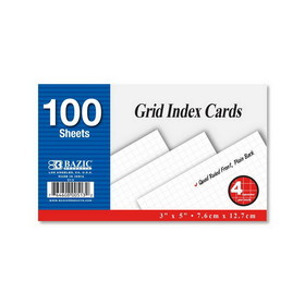 Bazic Products 513 100 Ct. 3" X 5" Quad Ruled 4-1" White Index Card