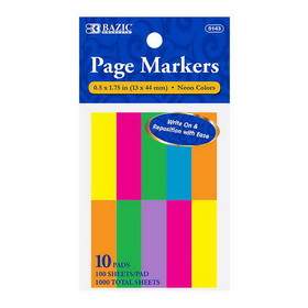 Bazic Products 5143 100 Ct. 0.5" X 1.75" Neon Page Marker (10/Pack)
