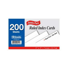 Bazic Products 515 200 Ct. 3" X 5" Ruled White Index Card