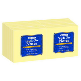 Bazic Products 5160 100 Ct. 3" X 3" Yellow Stick On Notes (12/Shrink)