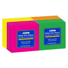 Bazic Products 5162 90 Ct. 3" X 3" Neon Stick On Notes (12/Shrink)