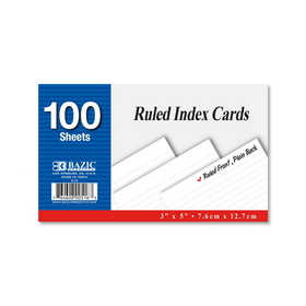 Bazic Products 516 100 Ct. 3" X 5" Ruled White Index Card