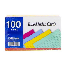 Bazic Products 517 100 Ct. 3" X 5" Ruled Colored Index Card