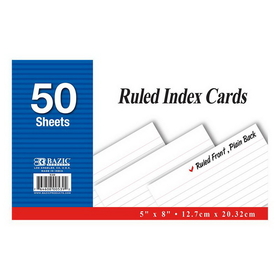 Bazic Products 539 50 Ct. 5" X 8" Ruled White Index Card