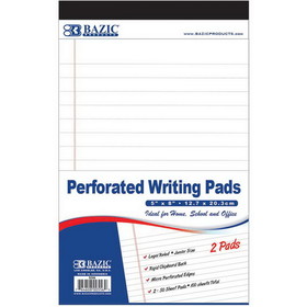Bazic Products 556 50 Ct. 5" X 8" White Jr. Perforated Writing Pad (2/Pack)