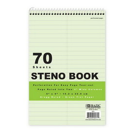 Bazic Products 571 70 Ct. 6" X 9" Green Tint Gregg Ruled Steno Book