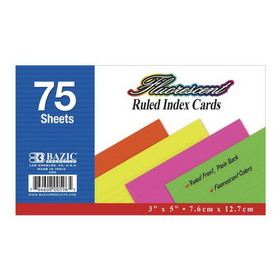 Bazic Products 596 75 Ct. 3" X 5" Ruled Fluorescent Colored Index Card
