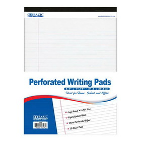 Bazic Products 598 50 Ct. 8.5" X 11.75" White Perforated Writing Pad