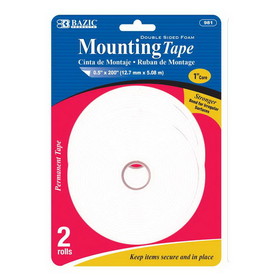 Bazic Products 981 0.5" X 200" Double Sided Foam Mounting Tape (2/Pack)