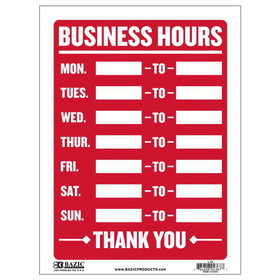 Bazic Products L-23 12" X 16" Business Hours Sign