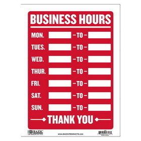Bazic Products S-23 9" X 12" Business Hours Sign