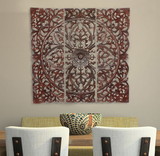 Benjara BM00067 Three Piece Wooden Wall Panel Set with Traditional Scrollwork and Floral Details, Brown