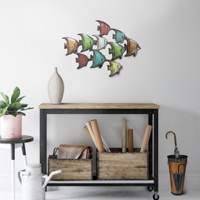 Benzara BM05387 Three Dimensional Hanging Metal Fish Wall Art Decor, Multicolor