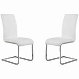 Benjara BM09803 Metal Cantilever Base Leatherette Dining Chair, Set of 2, White and Silver