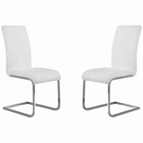 Benjara BM09803 Metal Cantilever Base Leatherette Dining Chair, Set of 2, White and Silver