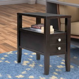 Benjara BM101052 Wooden End Table with Upper Shelf and 2 Drawers, Dark Brown