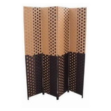 Benjara BM101165 Paper Straw Weave 4 Panel Screen with 2 Inch Wooden Legs, Brown