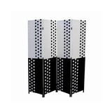 Benjara BM101167 Paper Straw 4 Panel Screen with 2 Inch Wooden Legs, White and Black