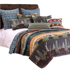 Benjara BM117684 5 Piece King Size Quilt Set with Nature Inspired Print, Multicolor