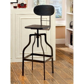 Benzara BM119852 Industrial Style Wooden Swivel Bar Stool With Curved Metal Base, Gray