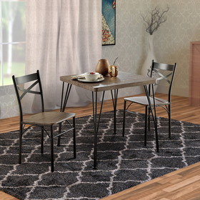 Benzara BM119853 Industrial Style 3 Piece Dining Table Wood And Metal, Brown And Black